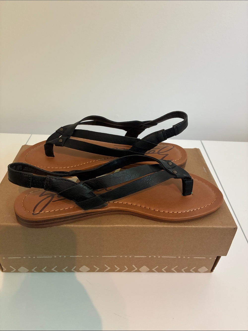 Zodiac Black Slingback Toe-Post Sandals with Brown Footbed